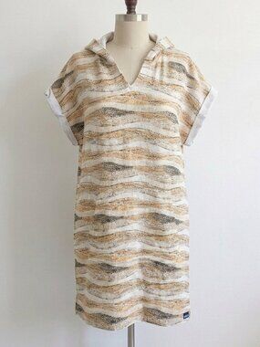 NWT 95% Cotton Hooded Dress Pockets Natural House Dress Activewear Sporty